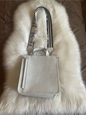 Prune White Crossbody Bag with Black Logo Strap
